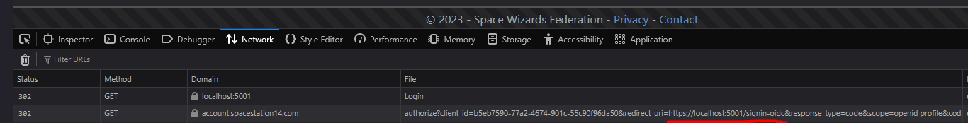Browser dev tools showing login requests, with the redirect URI being underlined in one of them